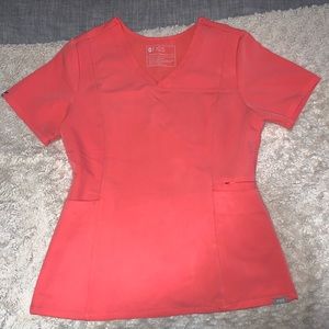 Figs Hot Coral Scrub Top